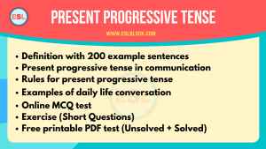 Present Progressive Tense Definition With Examples, 12 English Tenses, English Grammar, Present Progressive Tense, Useful Tenses Charts, Verb Tenses