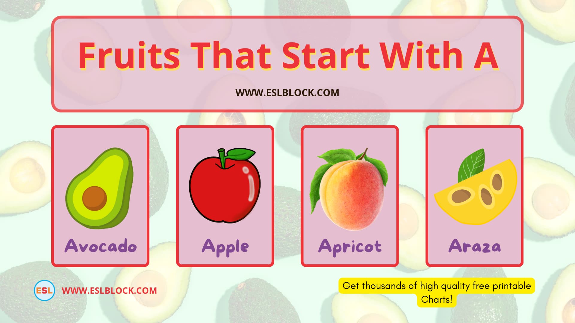 In this article, I will be providing you a list of fruits that start with A in the English language vocabulary.