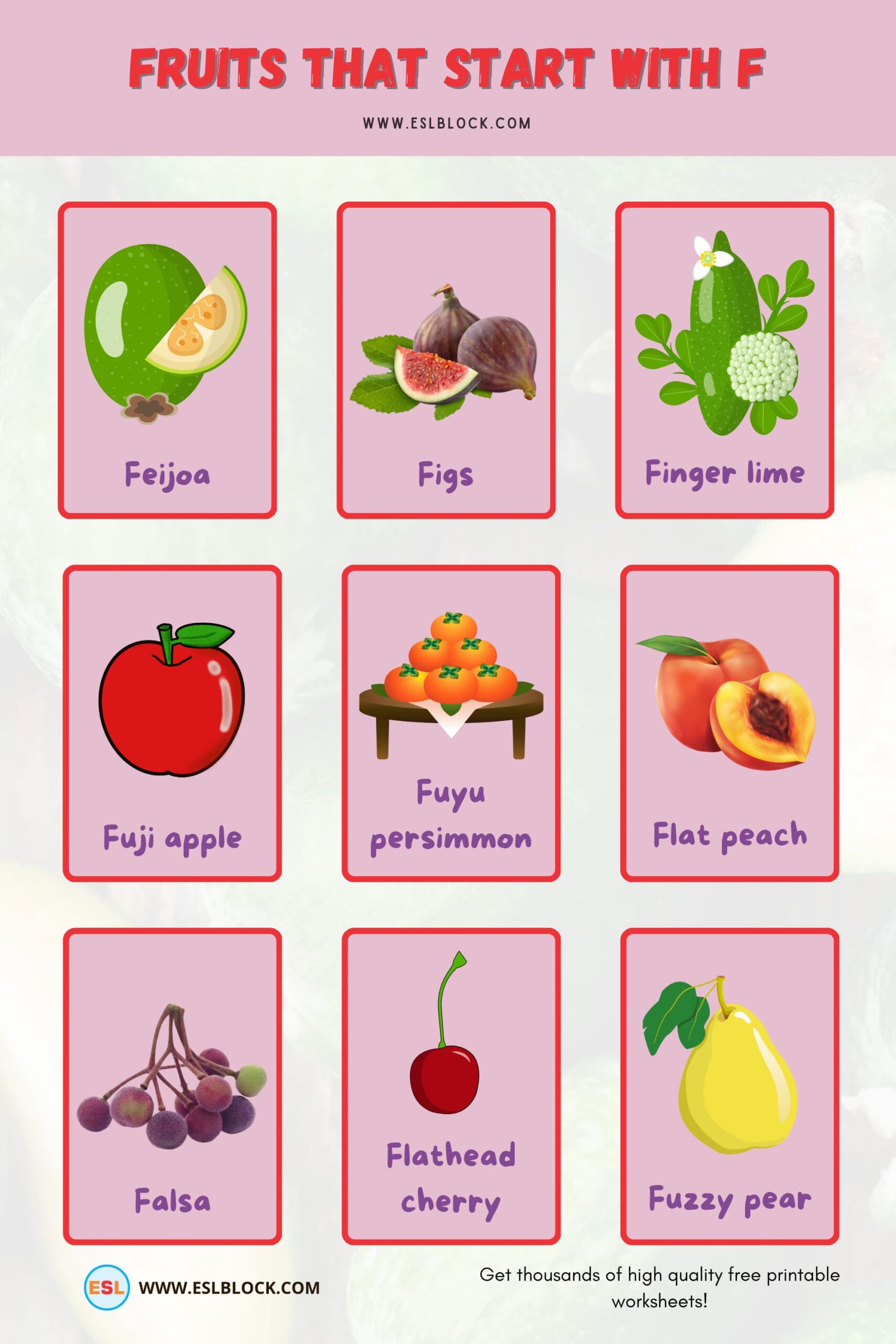 In this article, I will be providing you a list of fruits that start with F in the English language vocabulary.