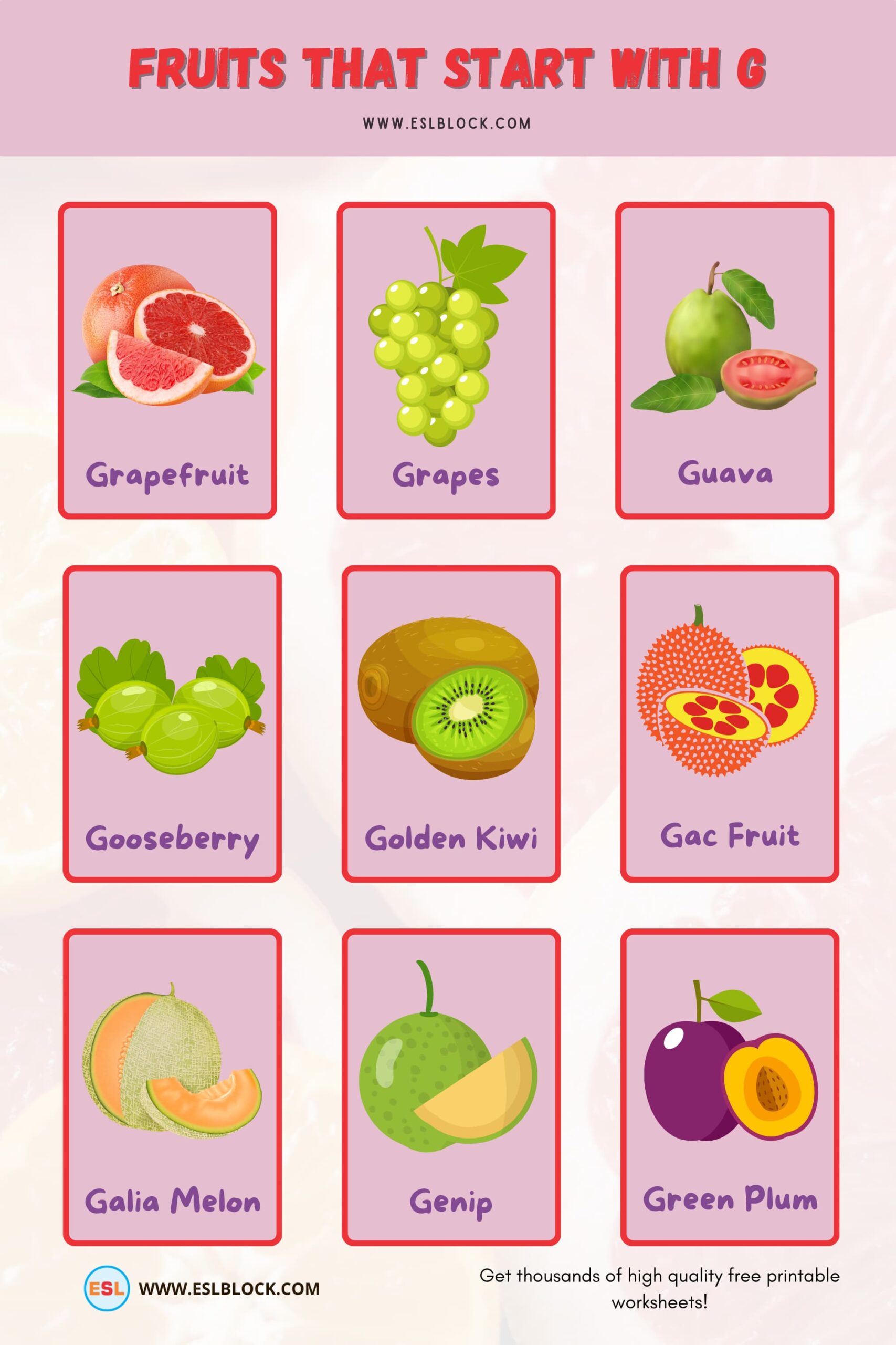 In this article, I will be providing you a list of fruits that start with G in the English language vocabulary.