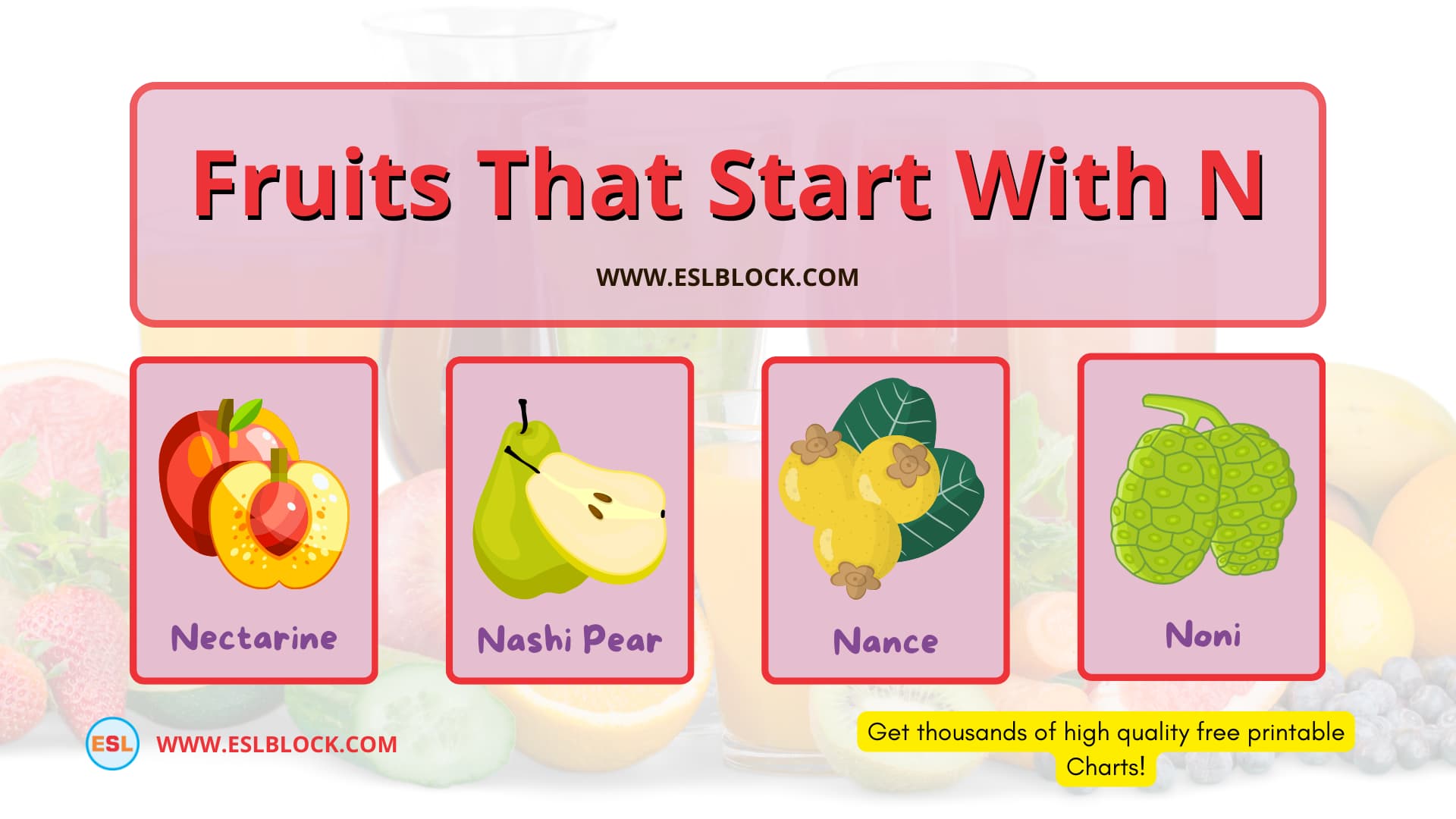 A to Z Fruits Names, Animals, English, English Nouns, English Vocabulary, English Words, Fruits List, Fruits Names, List of Fruits, Nouns, Vocabulary, Fruits that start with N