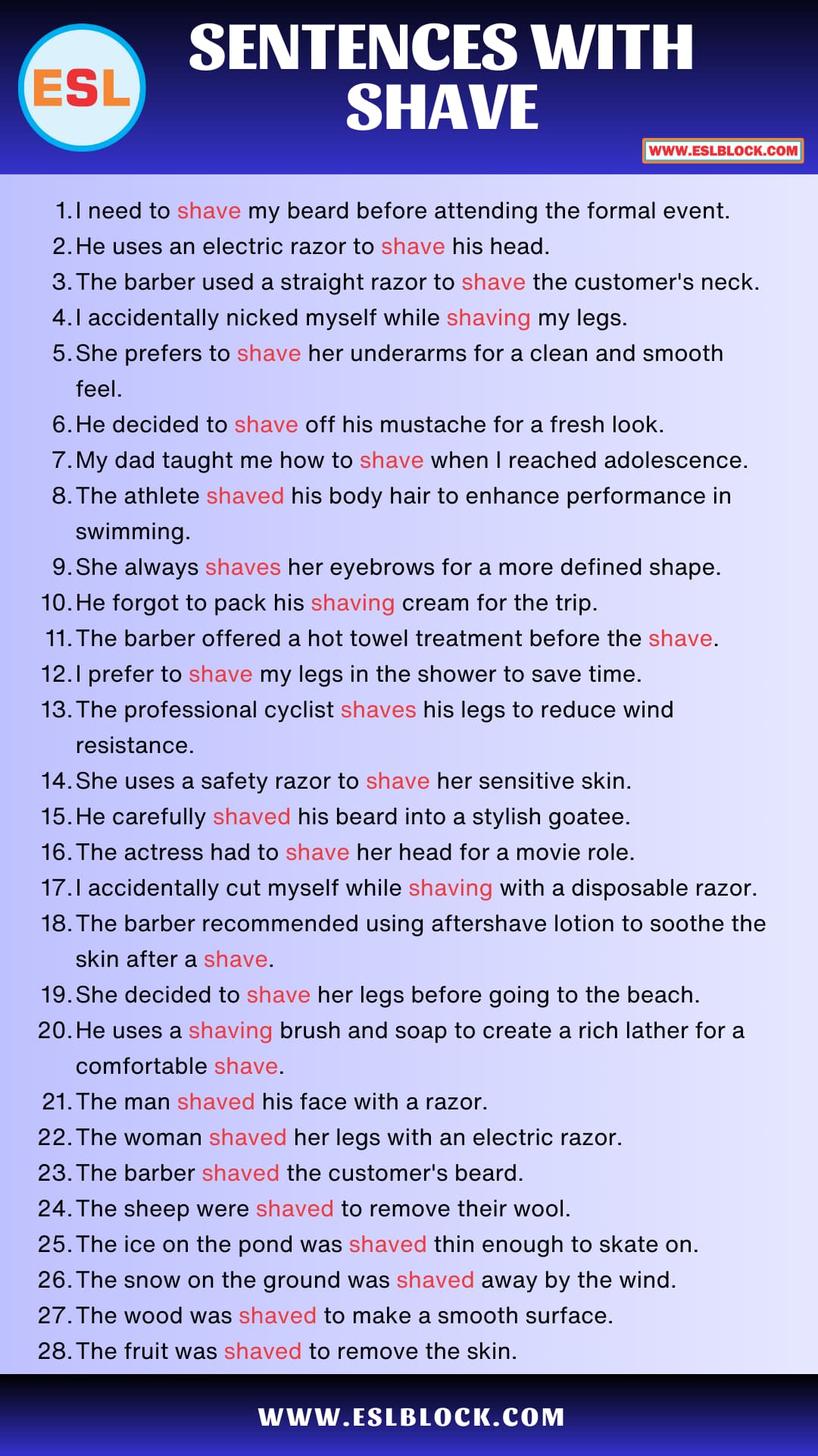 Sentences With Shave