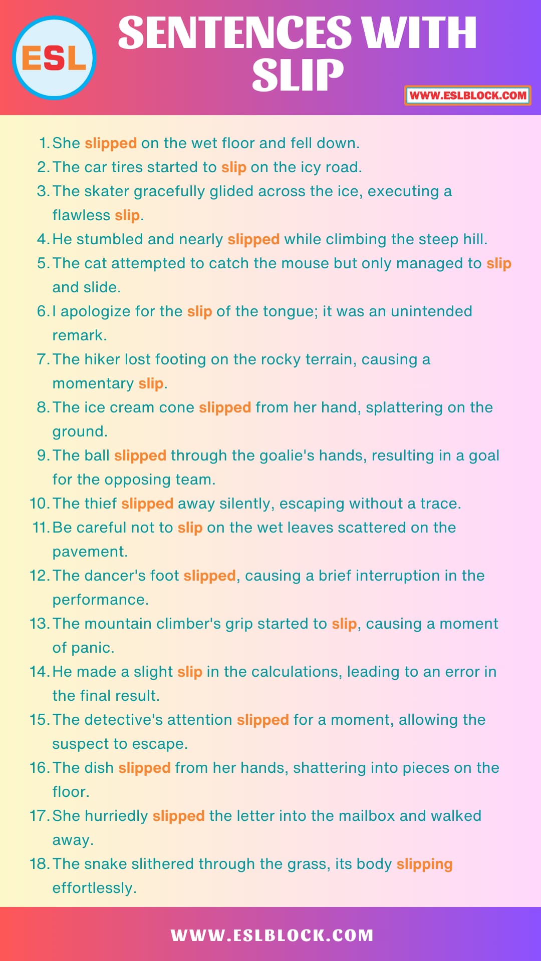 Sentences with Slip