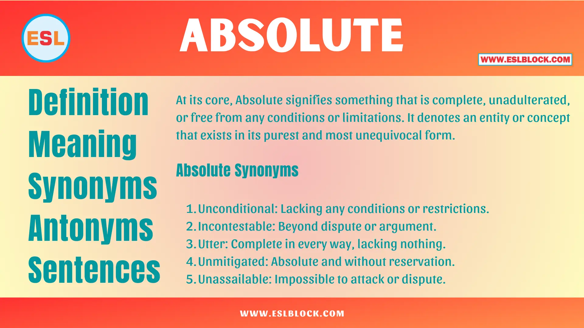 Absolute Definition Meaning Synonyms Antonyms Sentences English 