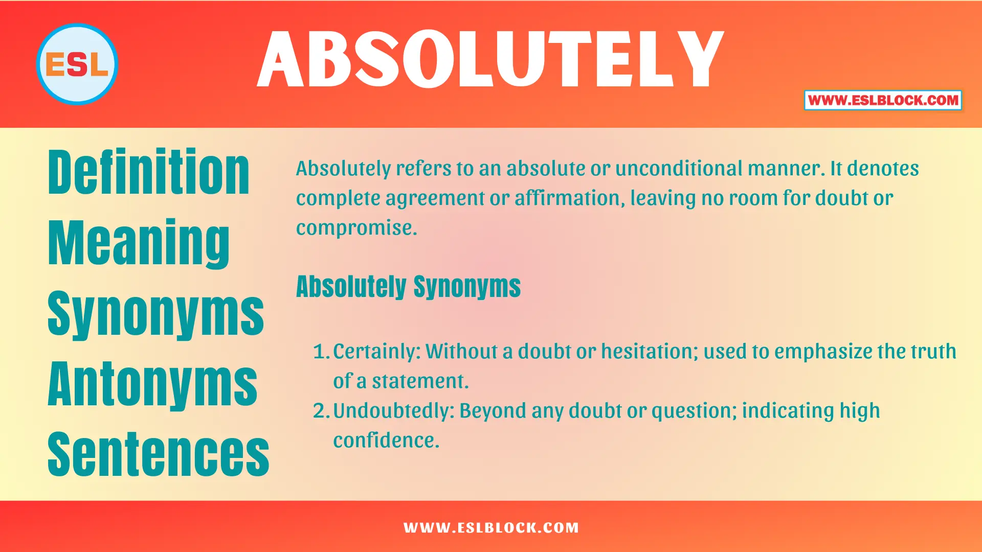 Absolutely Definition, Meaning, Synonyms, Antonyms, Sentences - English ...