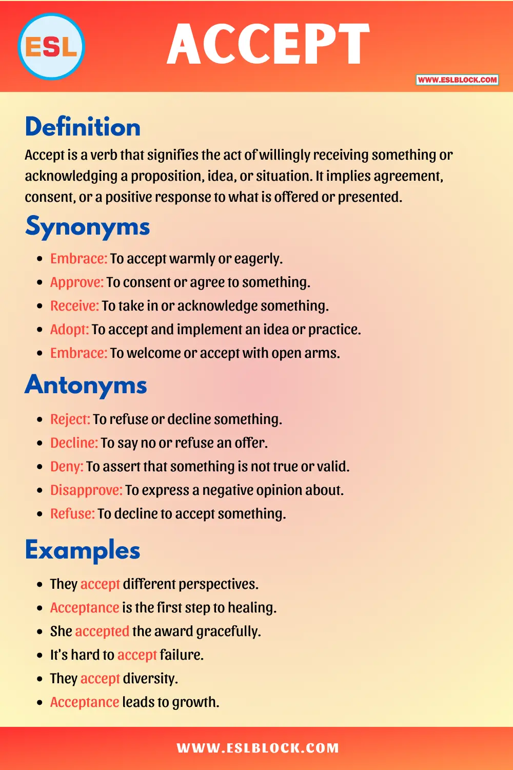 Accept Synonyms, Antonyms, Meaning, Definition