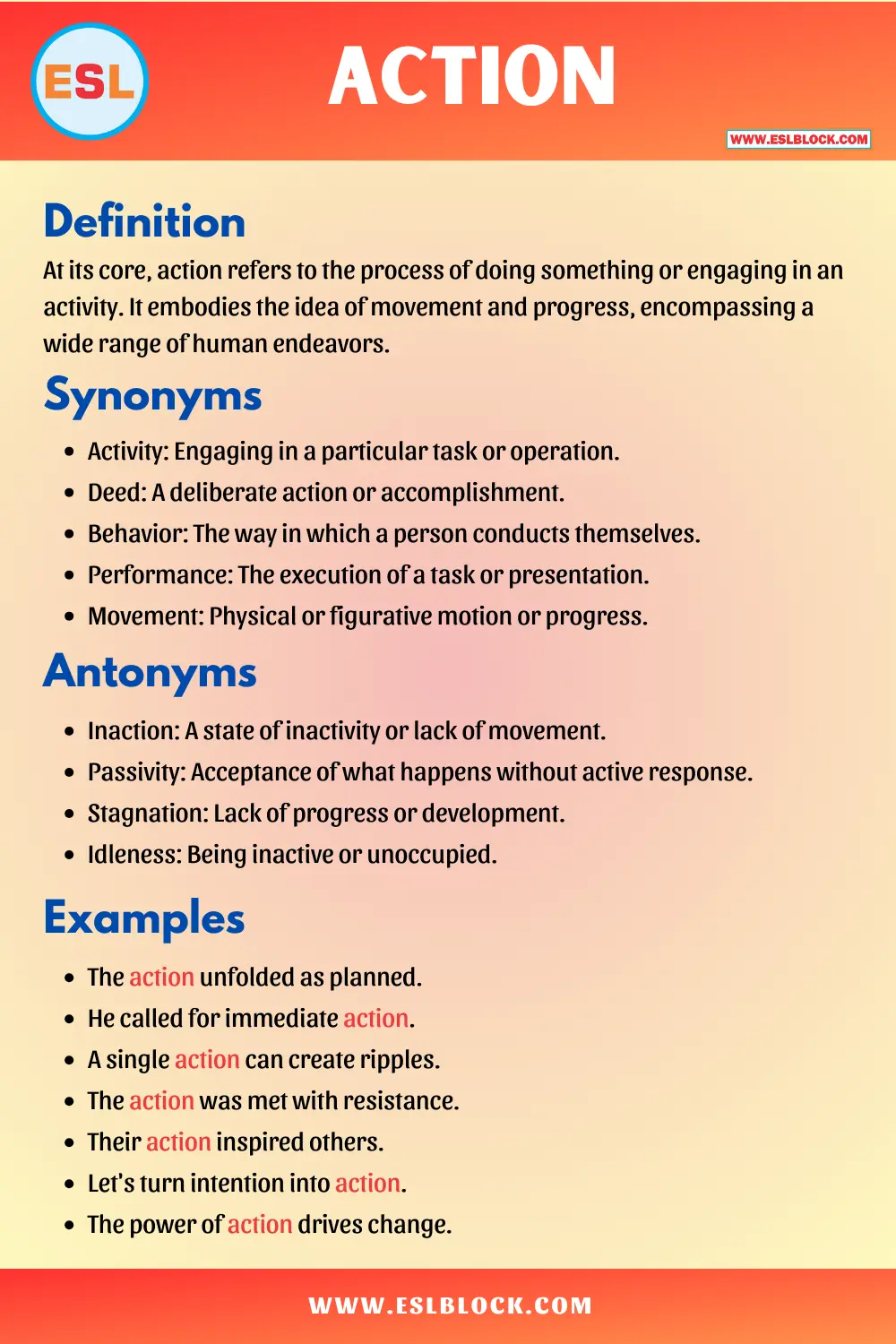 Action Synonyms, Antonyms, Meaning, Definition