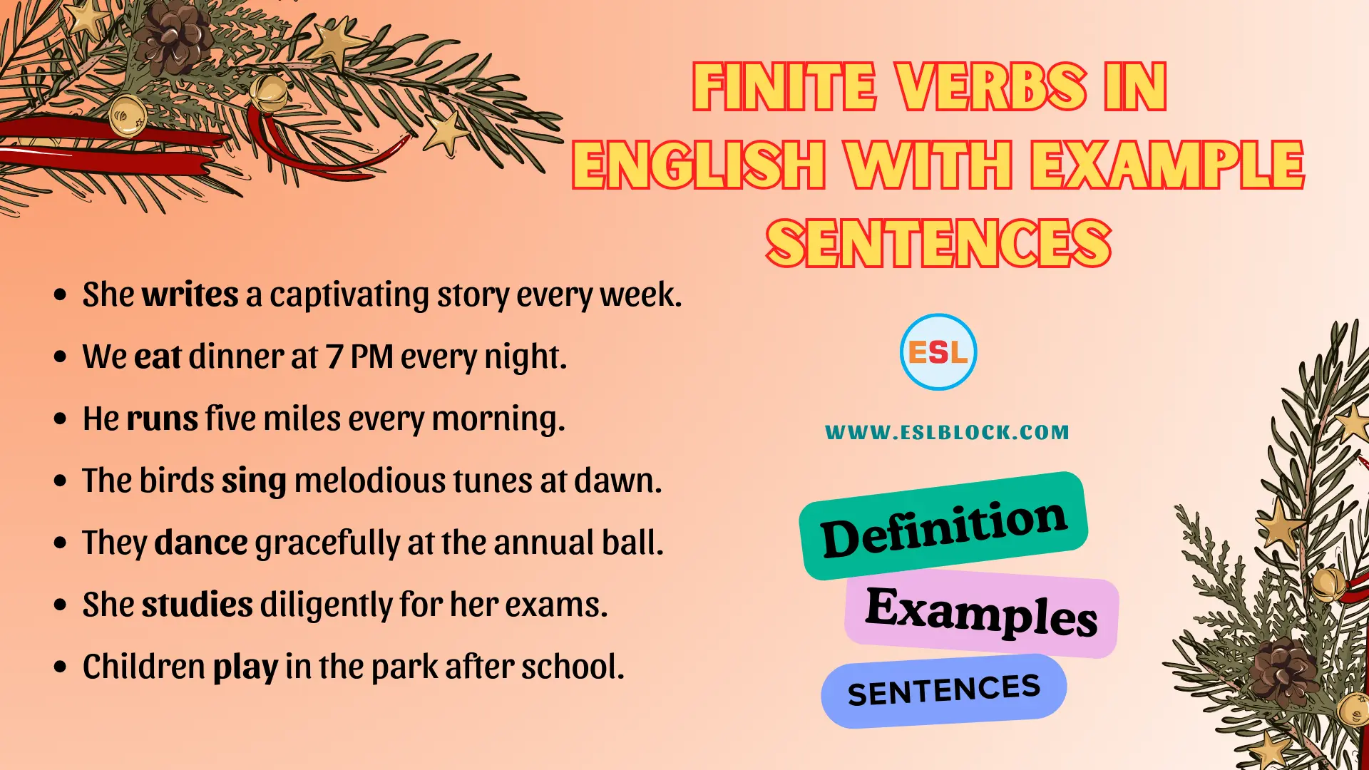 Finite Verbs in English with Example Sentences