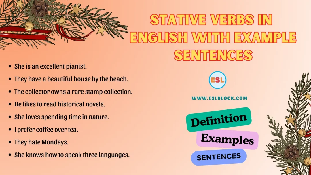 Stative Verbs in English with Example Sentences