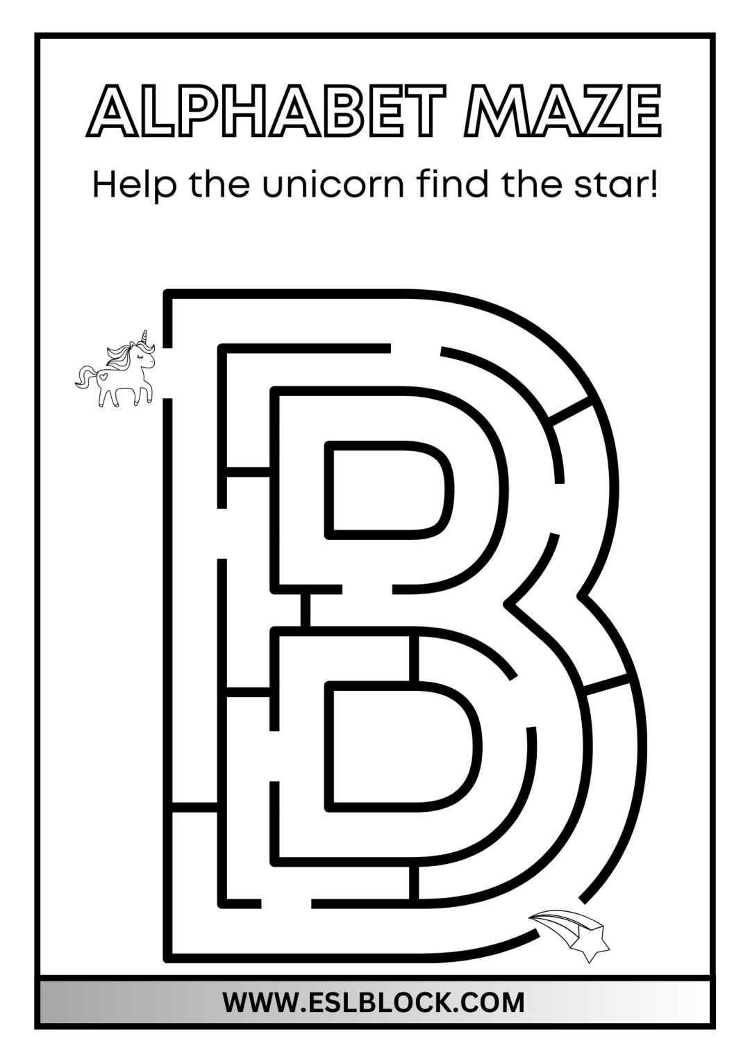 Unicorn Uppercase Alphabet Maze Worksheets