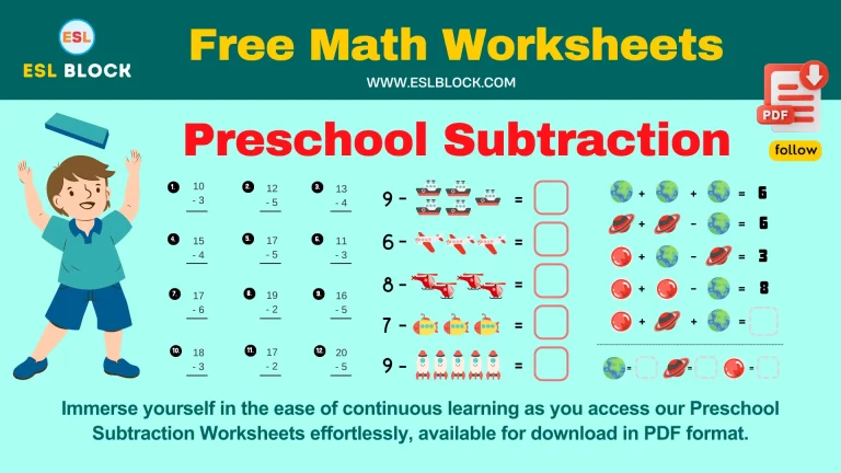 Preschool Subtraction Worksheets