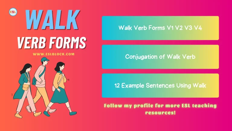 Walk Verb Forms - Walk Past Tense, Walk Present Tense, Walk Future Tense